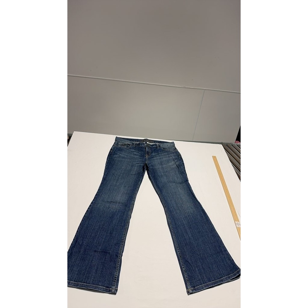 Lands End Womens Blue Flare Jeans Mid Rise Size 16 Regular Retro Casual